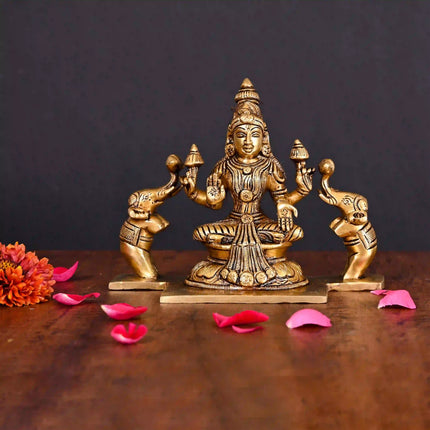 Brass Superfine Goddess Sitting Gaja Lakshmi Idol (5.5 Inch)
