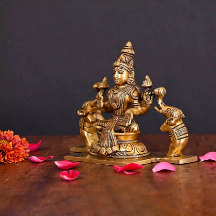 Brass Superfine Goddess Sitting Gaja Lakshmi Idol (5.5 Inch)