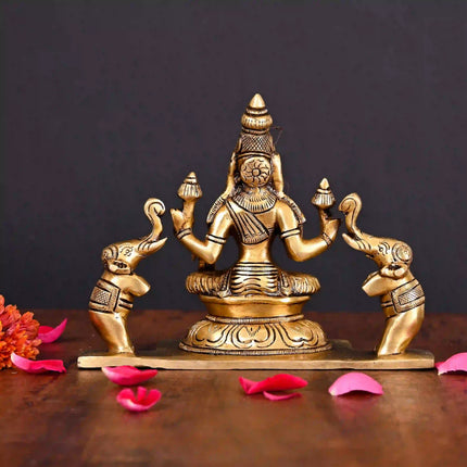 Brass Superfine Goddess Sitting Gaja Lakshmi Idol (5.5 Inch)