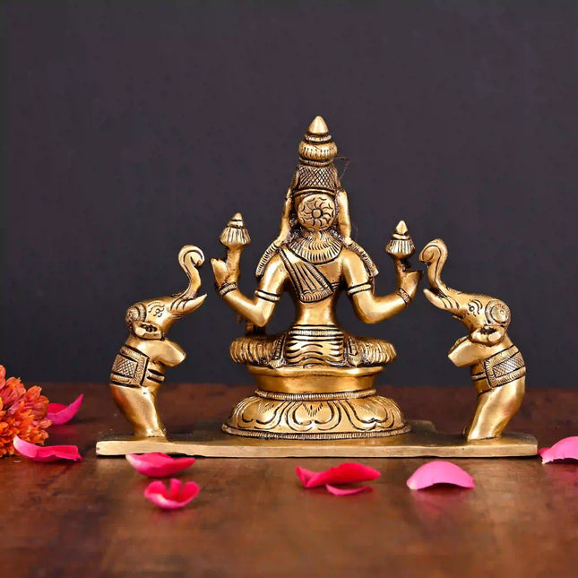 Brass Superfine Goddess Sitting Gaja Lakshmi Idol (5.5 Inch)
