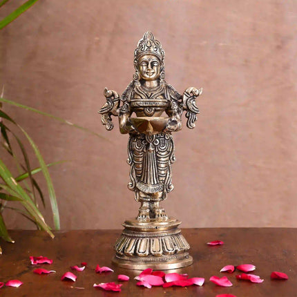 Brass Standing Deep Lakshmi Idol (9.2 Inch)