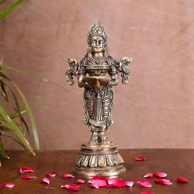 Brass Standing Deep Lakshmi Idol (9.2 Inch)