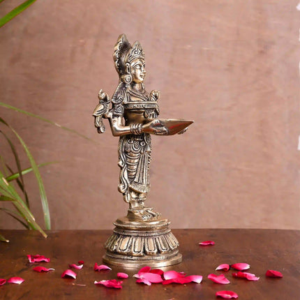 Brass Standing Deep Lakshmi Idol (9.2 Inch)