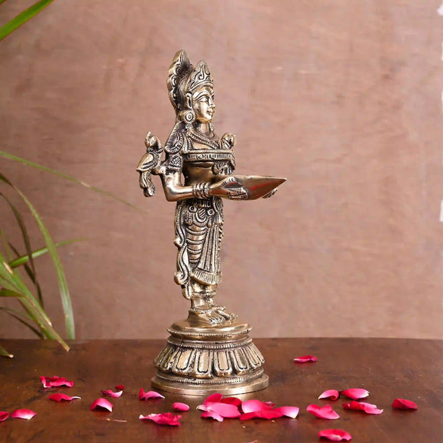 Brass Standing Deep Lakshmi Idol (9.2 Inch)