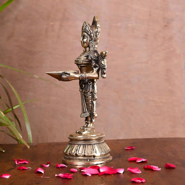 Brass Standing Deep Lakshmi Idol (9.2 Inch)