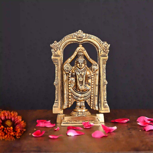 Brass Superfine Frame Tirupati Balaji/Venkateshwar Idol (6.5 Inch)