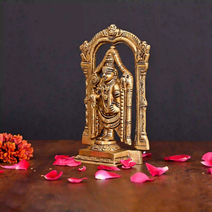 Brass Superfine Frame Tirupati Balaji/Venkateshwar Idol (6.5 Inch)