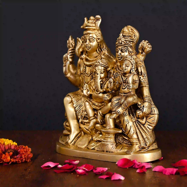 Brass Sitting Shiva Family Statue (8 Inch)