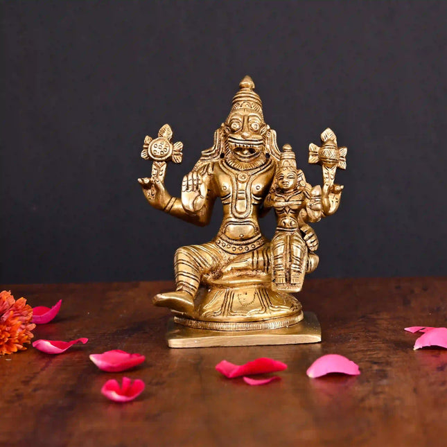 Brass Sitting Lakshmi Narasimha Superfine Idol (5.2 Inch)