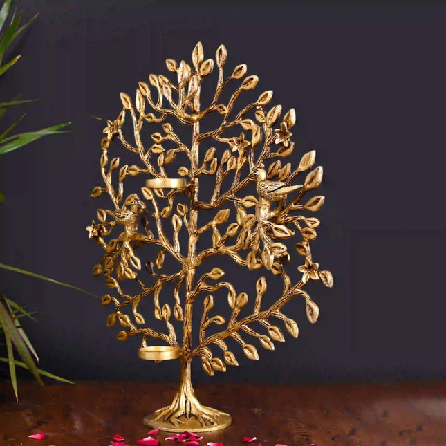 Brass Kalpvriksha Candle Holder (16.5 Inch)