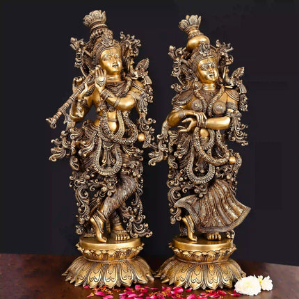 Brass Superfine Standing Radha Krishna Statue Set (27 Inch)