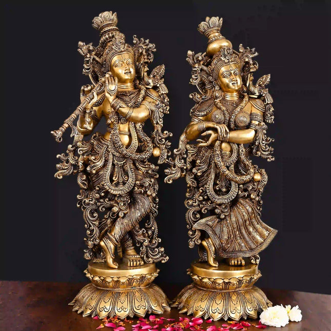 Brass Superfine Standing Radha Krishna Statue Set (27 Inch)