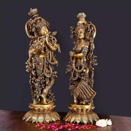 Brass Superfine Standing Radha Krishna Statue Set (27 Inch)