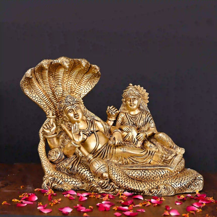 Brass Vishnu Lakshmi On Sheshnag Idol (9.5 Inch)