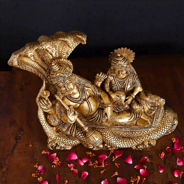 Brass Vishnu Lakshmi On Sheshnag Idol (9.5 Inch)