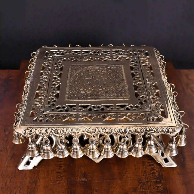 Brass Chowki With 40 Hanging Bells (5 Inch)