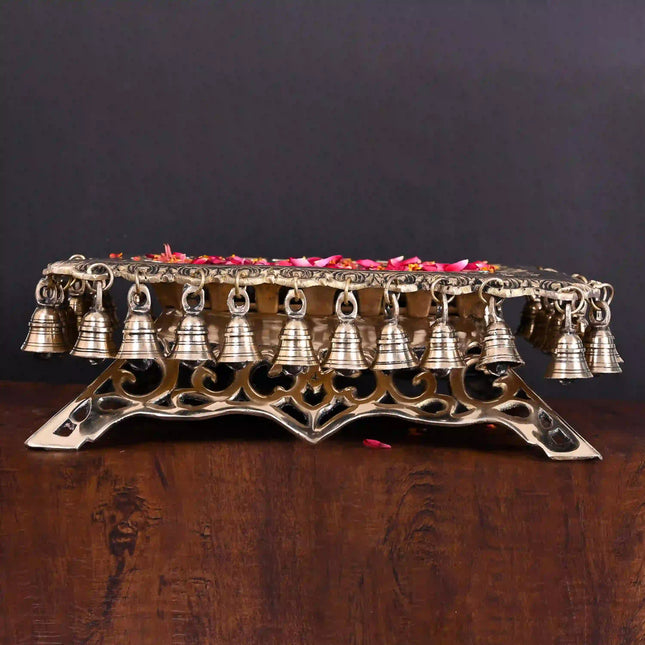 Brass Chowki With 40 Hanging Bells (5 Inch)