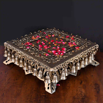 Brass Chowki With 40 Hanging Bells (5 Inch)