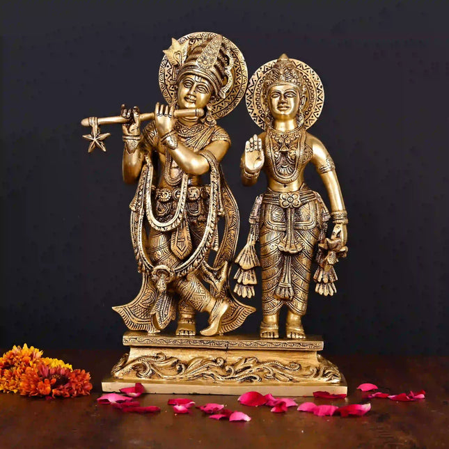 Brass Standing Radha Krishna Idol (12 Inch)