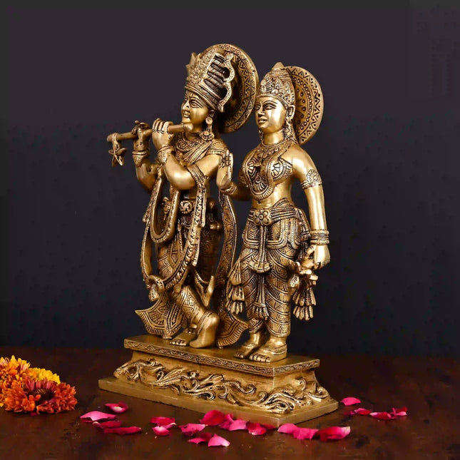 Brass Standing Radha Krishna Idol (12 Inch)