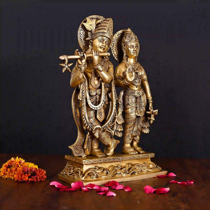 Brass Standing Radha Krishna Idol (12 Inch)