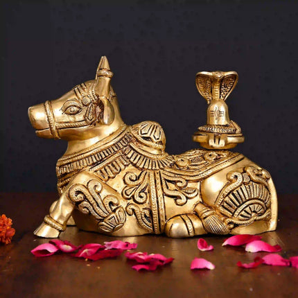 Brass Nandi With Shivling Idol (5.5 Inch)