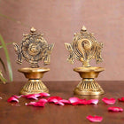 Brass Shankh Chakra Diya Set (4.3 Inch)