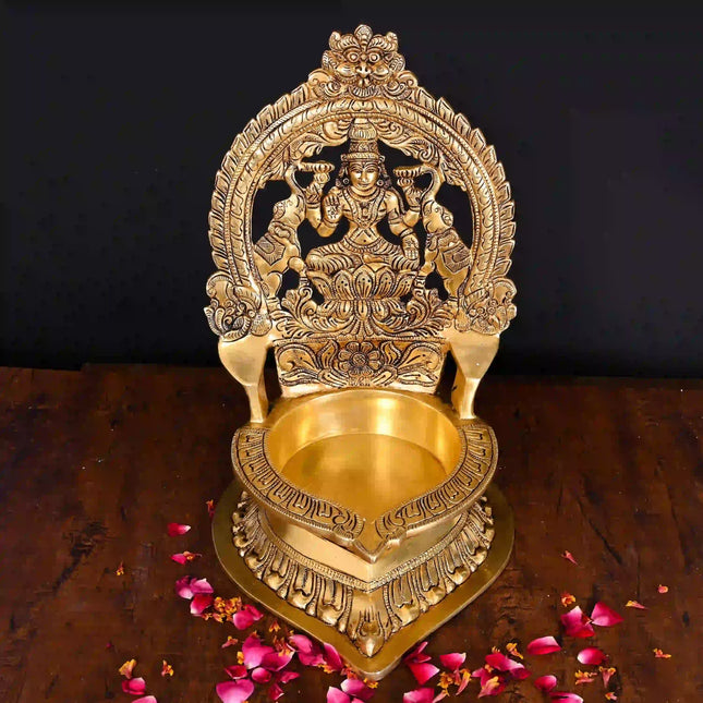 Brass Lakshmi Vilaku Diya/Lamp (13 Inch)