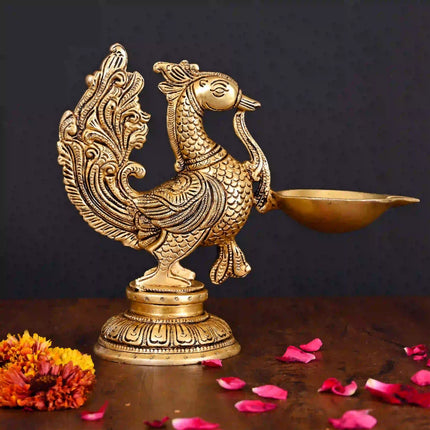 Brass Peacock Single Petal Diya (7.5 Inch)