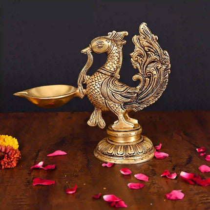 Brass Peacock Single Petal Diya (7.5 Inch)