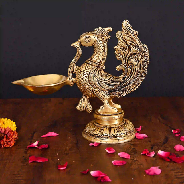 Brass Peacock Single Petal Diya (7.5 Inch)