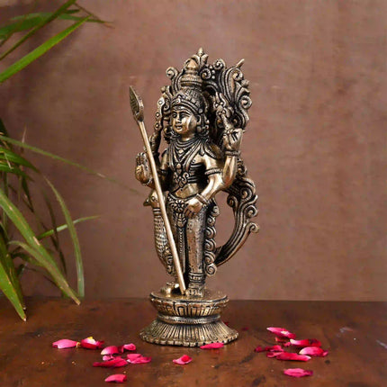 Brass Standing Lord Murugan/Kartikeya Idol (10 Inch)