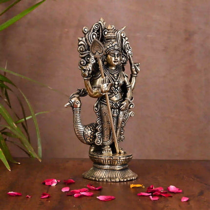 Brass Standing Lord Murugan/Kartikeya Idol (10 Inch)