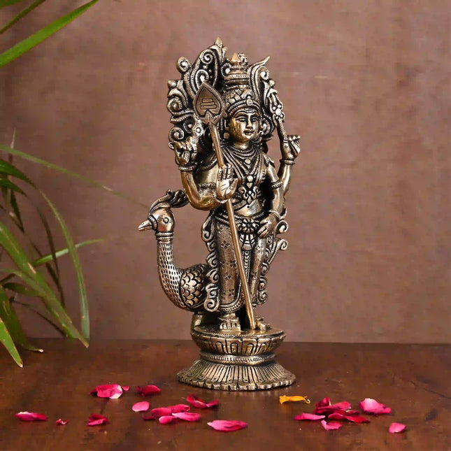 Brass Standing Lord Murugan/Kartikeya Idol (10 Inch)