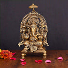 Brass Superfine Sitting Ganesha On Singhasan Idol (9.2 Inch)