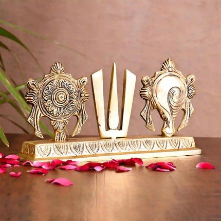 Brass Shankh Chakra Namah Religious Showpiece (4 Inch)