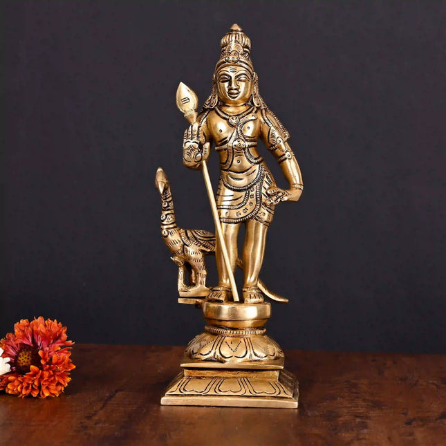 Brass Superfine Standing Lord Murugan/Kartikeya Idol (10 Inch)