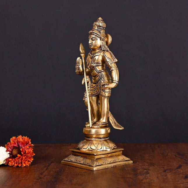 Brass Superfine Standing Lord Murugan/Kartikeya Idol (10 Inch)