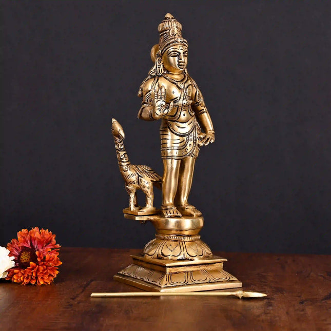 Brass Superfine Standing Lord Murugan/Kartikeya Idol (10 Inch)