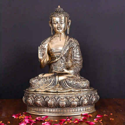 Brass Handcarved Blessing Buddha Home Decor (14.5 Inch)