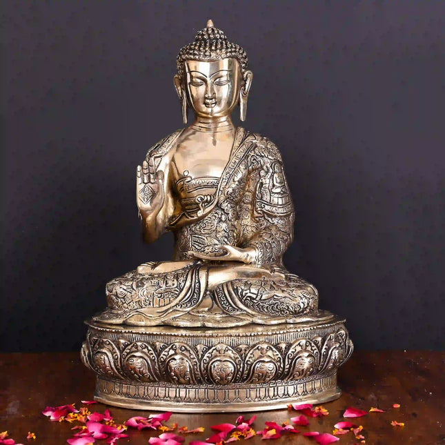 Brass Handcarved Blessing Buddha Home Decor (14.5 Inch)