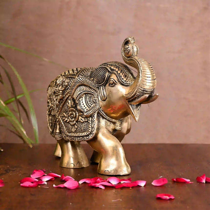 Brass Royal Elephant Statue Home Accent (6.5 Inch)