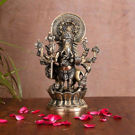 Brass Shubha Drishti Standing Ganesha Idol (9 Inch)