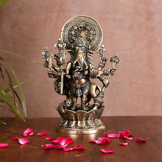 Brass Shubha Drishti Standing Ganesha Idol (9 Inch)