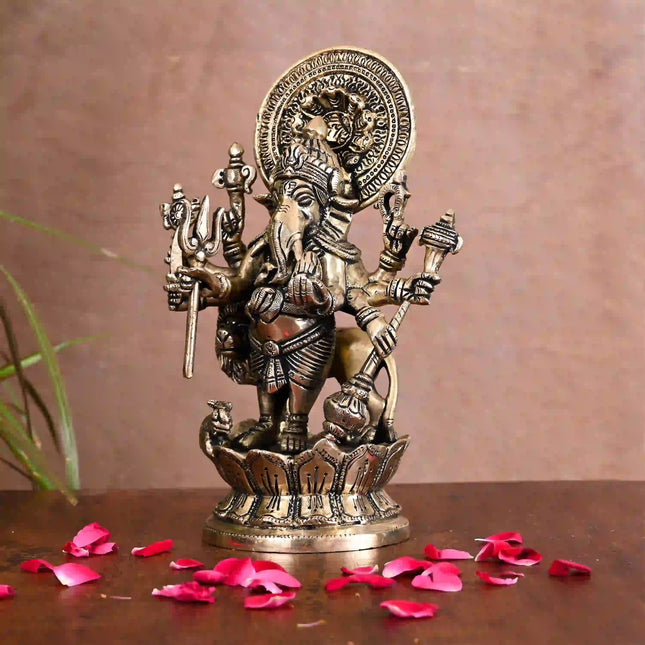 Brass Shubha Drishti Standing Ganesha Idol (9 Inch)