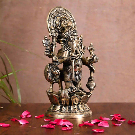 Brass Shubha Drishti Standing Ganesha Idol (9 Inch)