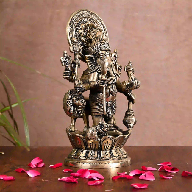 Brass Shubha Drishti Standing Ganesha Idol (9 Inch)