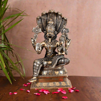Brass Sitting Lakshmi Narasimha Idol (13 Inch)