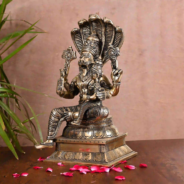 Brass Sitting Lakshmi Narasimha Idol (13 Inch)