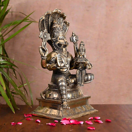 Brass Sitting Lakshmi Narasimha Idol (13 Inch)
